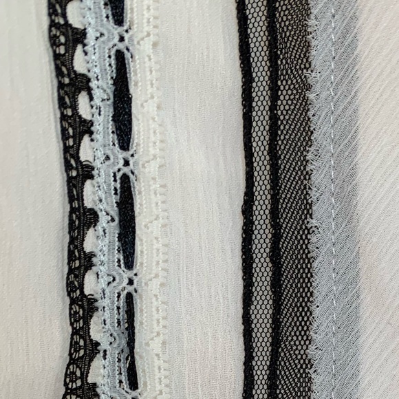 CANDIE’S Blouse Semi Sheer Ivory Lace Black Buttons and Accents Long Sleeve - Picture 3 of 15